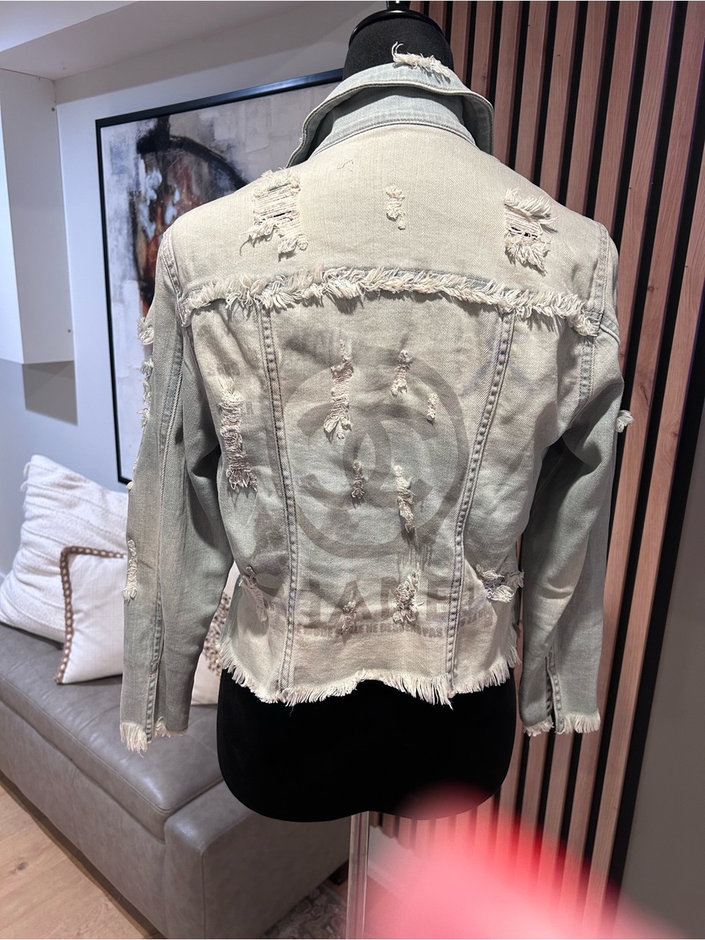 CHANEL Light Blue Distressed Denim Jacket - Picture 2 of 4